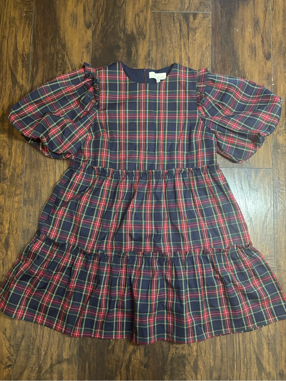 Women’s Medium Navy and Red Plaid Tiered Mini Dress